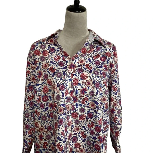 Chaps blouse womens SZ 1X No Iron button down floral feminine western cl… - Picture 2 of 8